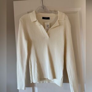 OPT Cream Ribbed Long Sleeve Polo Shirt- from Evereve